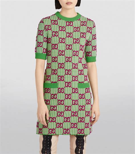 rose garden silk gucci dress|GG wool dress in beige and dark green .